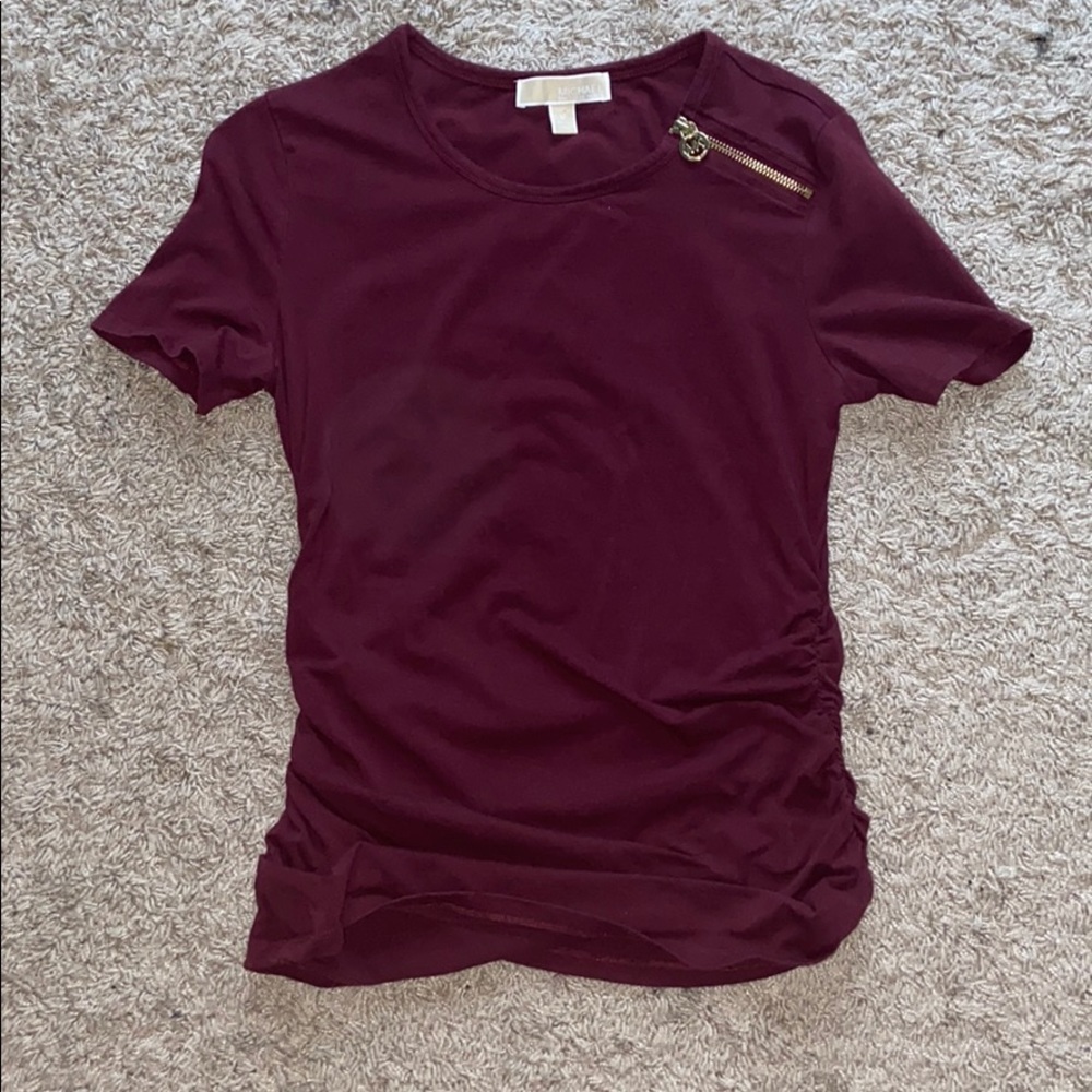 Michael Kors Burgundy ruched shirt w zipper